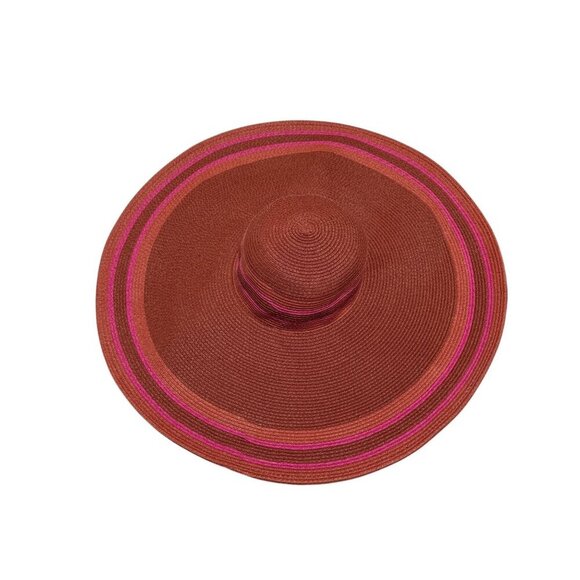 Banana Republic Womens Wide Brim Straw Hat S/M Pink Brown Striped Summer Beach - Picture 1 of 6